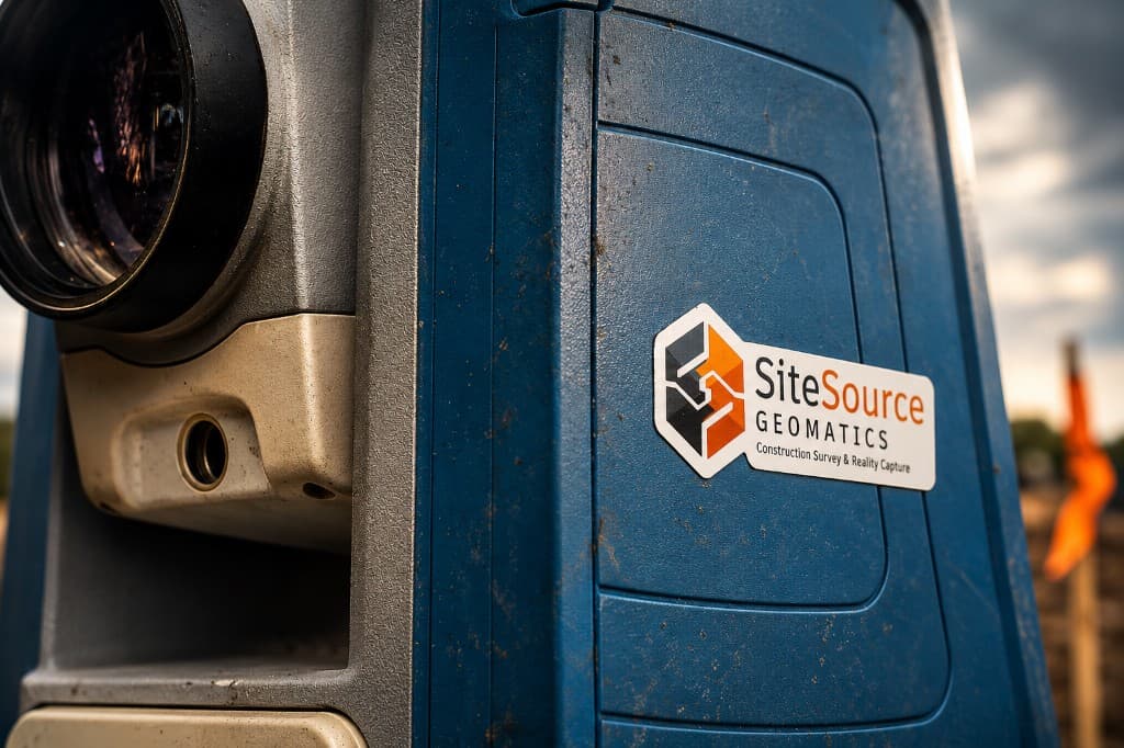 SiteSource Geomatics branding on field surveying equipment