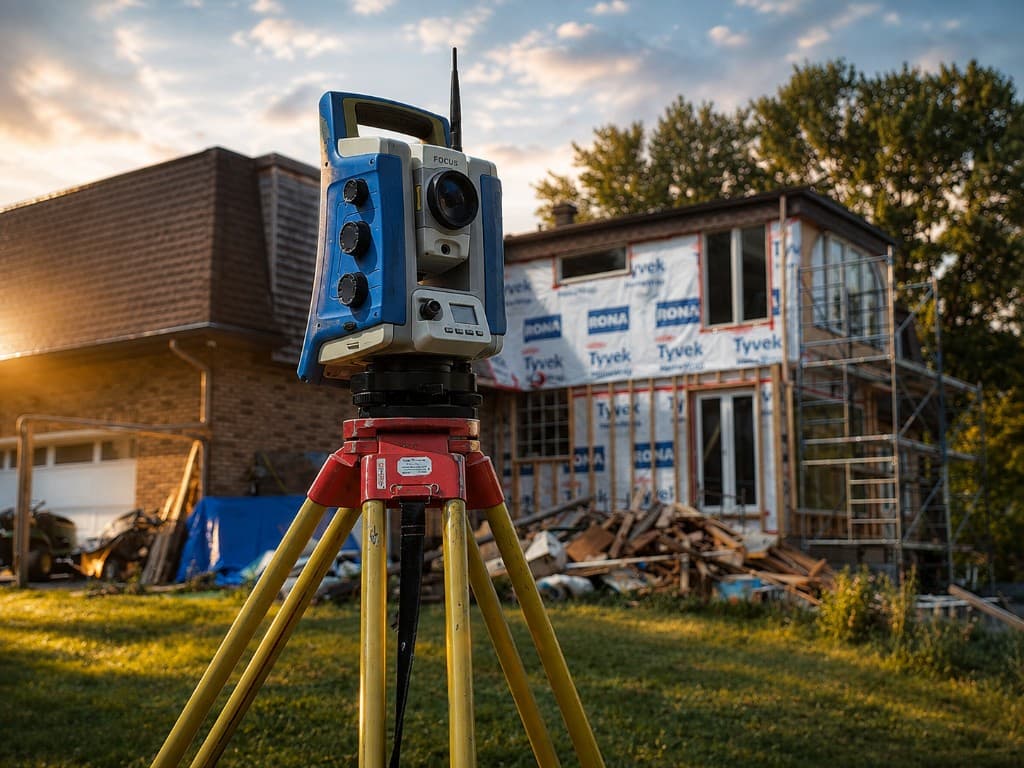 Total station on a residential construction site